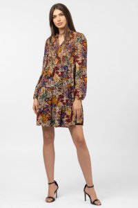 Rochie midi cu volane si imprimeu floral in culori de toamna - 1