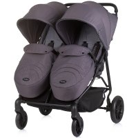 Carucior pentru gemeni Chipolino Top Stars anthracite cu spatar reglabil, suspensii, suport picioare ajustabil, bara de protectie detasabila si accesorii - 1