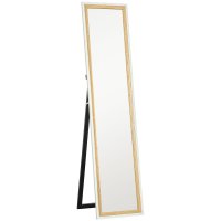 Oglinda de podea HOMCOM cu suport si rama din efect lemn, 157 x 37 cm, alb - 1