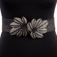 Curea elastica neagra de 5,5 cm cu catarama in forma de frunza - 1