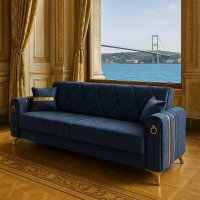 Canapea extensibila cu lada de depozitare 220x87x93 cm , detalii aurii –Camara - 1