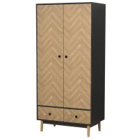 Dulap HOMCOM din lemn cu 2 usi, 4 compartimente si 2 umerase, gri inchis, 90x50x190 cm | Aosom Romania - 1