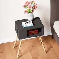 Noptiera moderna cu picioare din lemn si raft deschis, 44 x 29 x 18 cm, design scandinav - 1