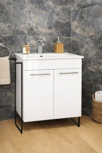 Set Baza front MDF si Lavoar seria 054, cadru metalic, montata, 60 cm, alb - 1