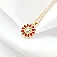Lantisor Floare de Primavara – Argint 925 placat cu Aur Galben 18K - Email rosu & Cristal Swarovski - 1