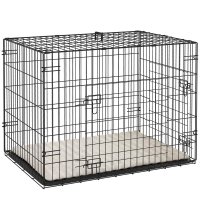 Cușcă pliabilă pentru câini PawHut cu 2 uși și tavă detașabilă, 76 x 53 x 60 cm, negru | Aosom Romania - 1