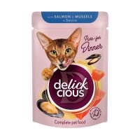 DELICKCIOUS Hrană Umedă pentru Pisici cu Somon și Midii, 85g - 2