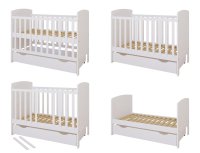 Patut din lemn Nichiduta Philip Alb 120x60 cm cu Laterala detasabila,Sertar cu roti,Margine din silicon pentru protectie dintisori,Design elegant,Vopsele si materiale sigure,3 Nivele reglare somiera,Margini rotunjite - 1