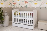 Patut din lemn Nichiduta Philip Alb 120x60 cm cu Laterala detasabila,Sertar cu roti,Margine din silicon pentru protectie dintisori,Design elegant,Vopsele si materiale sigure,3 Nivele reglare somiera,Margini rotunjite - 3