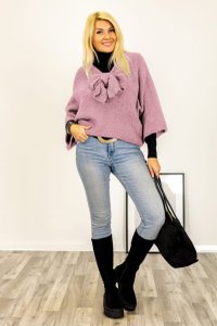 Pulover oversize reversibil roz prafuit cu funda si maneci fluture - 1