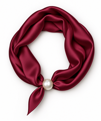Esarfa colier bordo din satin cu perla decorativa si sistem de inchidere magnetic - 1