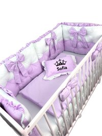 Lenjeria de pat Personalizata cu 4 perne aparatori matlasate, cearceaf cu volanas, pilota si pernuta 140x70 cm roz pal - 1