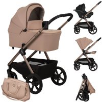 Carucior 3 in 1, Lionelo, Carmine, Cu scoica ADAC, Landou anti-reflux, Salteluta ventilata, Reglare spatar in 3 pozitii, Suport de picioare in 3 pozitii, Maner reglabil in 5 pozitii, Sustine 22 kg, Cu accesorii, 0 luni+, Bej - 1