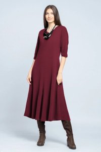 Rochie cambrata din tricot de vascoza, bordo - 1