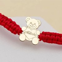 Bratara personalizata Ursulet - Snur impletit din matase - Aur Galben 14K - 1