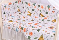 Set complet 7 piese lenjerie si aparatori patut 120x60 cm din bumbac model animalute - 2