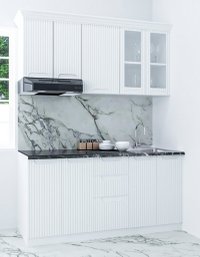 Set bucatarie SPACE 160 cm, 6 corpuri, cu sertare, blat termorezistent, fronturi MDF, alb rustic - 1