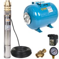Kit Hidrofor 24L cu pompa submersibila IBO Polonia 3SKM100, 750W, 45 l/min, H refulare 60m, 20m cablu - 1