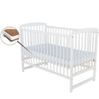 Patut din lemn pentru bebelusi Babyneeds Ola, 120x60 cm, Alb, cu saltea de 12 cm - 1