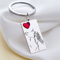 Breloc personalizat pentru cuplu - Argint 925 cu inima Swarovski si inel din otel inoxidabil - 1