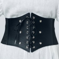 Centura corset din piele ecologica cu siret si capse argintii - 1