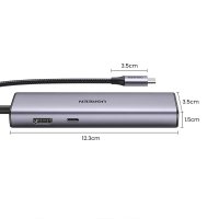 Adaptor multifunctional UGREEN USB C CM512, 2 x USB-A 3.0, 1 x USB-C, 1 x HDMI, 1 x RJ45, 1 x SD, 1 x microSD, Gri - 3