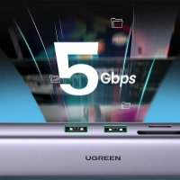 Adaptor multifunctional UGREEN USB C CM512, 2 x USB-A 3.0, 1 x USB-C, 1 x HDMI, 1 x RJ45, 1 x SD, 1 x microSD, Gri - 9