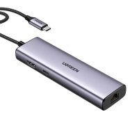 Adaptor multifunctional UGREEN USB C CM512, 2 x USB-A 3.0, 1 x USB-C, 1 x HDMI, 1 x RJ45, 1 x SD, 1 x microSD, Gri - 1