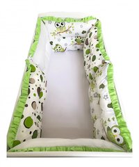Lenjerie patut 140x70 cm cu 6 aparatori pufoase, cearsaf si paturica Bufnite verzi - 1