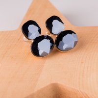 Cercei aurii cu montura de sticla bleumarin fatetata - 1