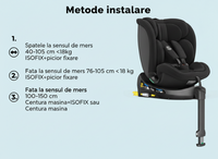 Scaun auto Buf Boof N17 Fix Black pentru copii, iSize, isofix, rotativ 360, cu picior de fixare si pozitie de somn 165 grade - 1