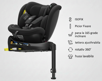 Scaun auto Buf Boof N17 Fix Black pentru copii, iSize, isofix, rotativ 360, cu picior de fixare si pozitie de somn 165 grade - 4