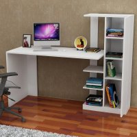 Birou cu biblioteca Elena Homs 150x55x120 cm - PAL alb - 1
