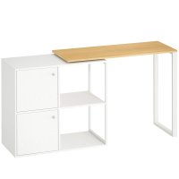 Birou HOMCOM L Rotativ 360° cu Dulapuri si Rafturi pentru Spatii Mici, Alb, 150x40x75 cm - 1