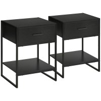 HOMCOM Set de 2 noptiere moderne Dulapuri noptiera cu Sertar Raft, depozitare pentru dormitor, Camera de zi, Negru | AOSOM RO - 1