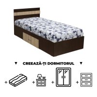 Creeaza-ti Dormitorul ALMA, sonoma inchis + sonoma deschis, de la Pat cu sertar Alma 120x200 cm, adauga Saltea, Noptiere, Comoda, Dulap - 1