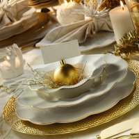 Set de masa din portelan 24 piese Hermia, crem si auriu - 4