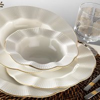 Set de masa din portelan 24 piese Hermia, crem si auriu - 7