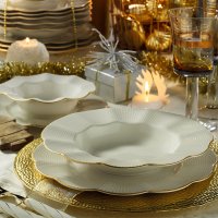 Set de masa din portelan 24 piese Hermia, crem si auriu - 9