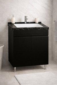 Baza Front MDF si Lavoar Seria 886, 60 cm, Negru, Montata - 1