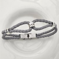 Bratara barbateasca din piele gri impletita cu cilindrii din Argint 925 personalizati - 1