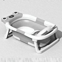 Cadita bebelusi ultrapliabila Little Mom Grey Frog, cu pernuta moale detasabila, termometru display digital,suport cap de dus, dop pentru evacuarea apei, material Non-Toxic, 0-36 Luni - 3