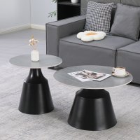 Set de Măsuțe de Cafea Sculpt, 2 Bucăți, Pako, Negru, Dimensiuni 70x70x39 cm - 1