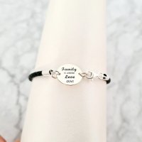 Bratara personalizata cu mesaj - Family is where love grows - Argint 925 si piele neagra impletita - 1