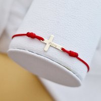 Bratara Cruciulita de 15 mm - Nume gravat - Aur Galben 9K - Snur reglabil de diverse culori - 1