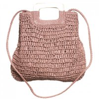 Geanta crossbody impletita cu manere din lemn, roz prafuit - 1