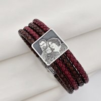 Bratara personalizata cu fotogravura in relief - Chic Bijoux - Argint 925 si piele impletita - Inchizatoare inox - 1