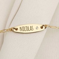 Bratara personalizata cu nume pentru baiat, diamant natural, argint 925 placat cu aur galben 18K - Chic Bijoux - 1