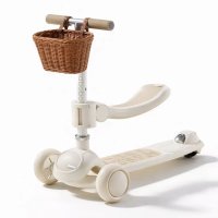 Trotineta Primabobo MOBI 3 in 1 Pliabila pentru Copii, Bej, cu Ghidon Reglabil si Roti Luminoase - 1