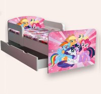 Pat pentru copii My Little Pony varianta 2,cu manere, sertar si saltea, 2-12 ani, 160x80cm - 2